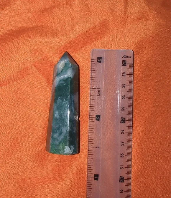Polished Moss Agate Crystal Point With Cluster - 3.5" Tall - Picture 3 of 3